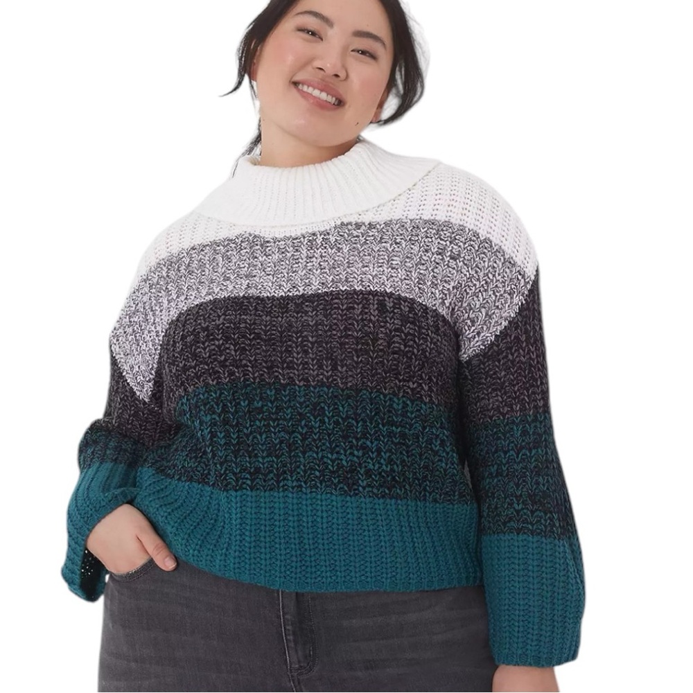 Lane Bryant Classic Bracelet-Sleeve Turtleneck Stripe Sweater Size 18/20